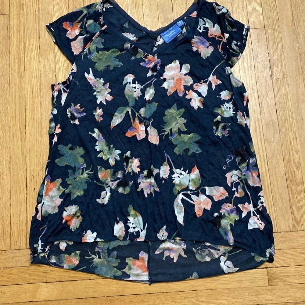 Simply Vera Hi-Lo tunic top shirt floral size XL Navy Pink Green